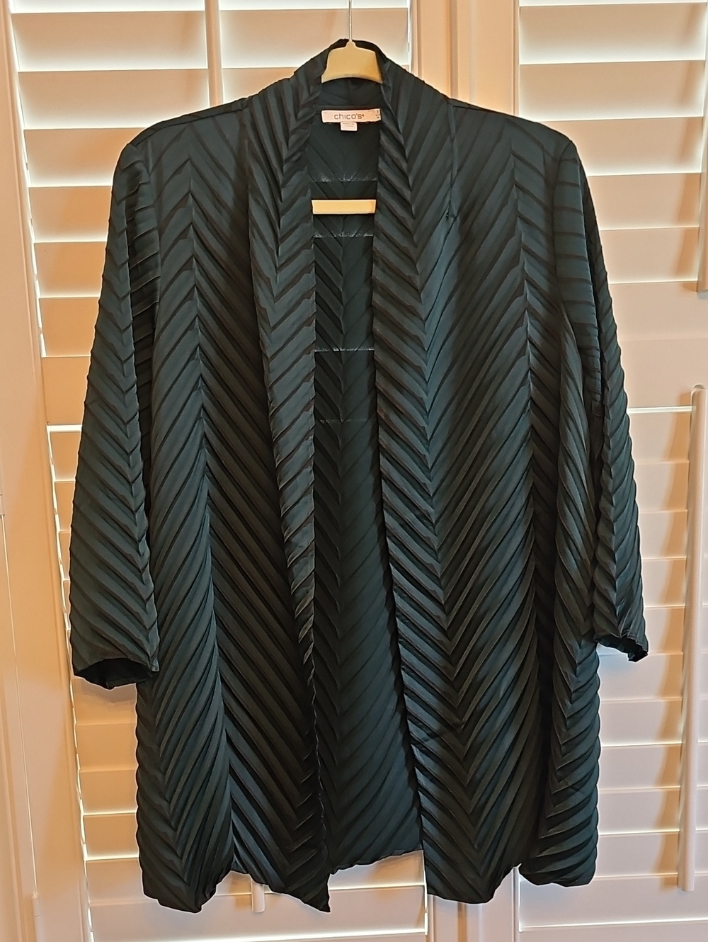 Chico's Dark Teal Chevron-Textured Open Cape Jacket